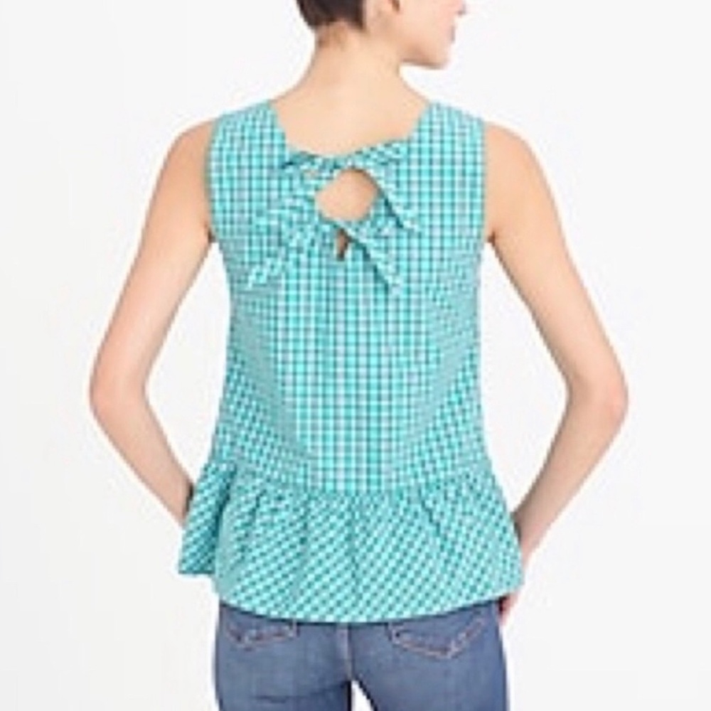 J Crew checkered peplum tie back tank